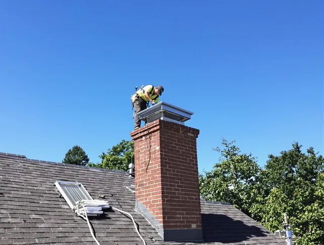 Beaumont Chimney Sweep technician measuring a chimney cap in Beaumont, CA