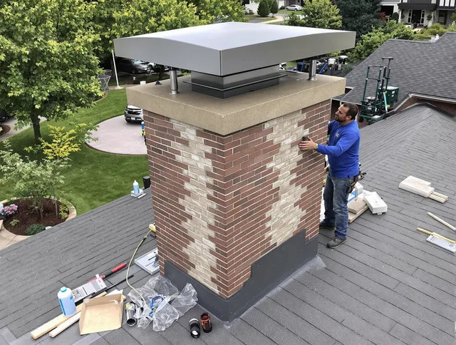 Beaumont Chimney Sweep team working on a custom chimney remodel in Beaumont, CA