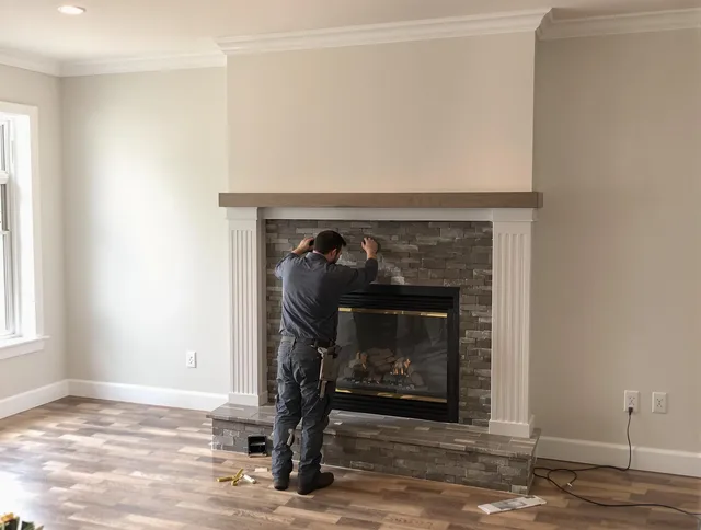 Beaumont Chimney Sweep finishing a custom fireplace install in Beaumont, CA